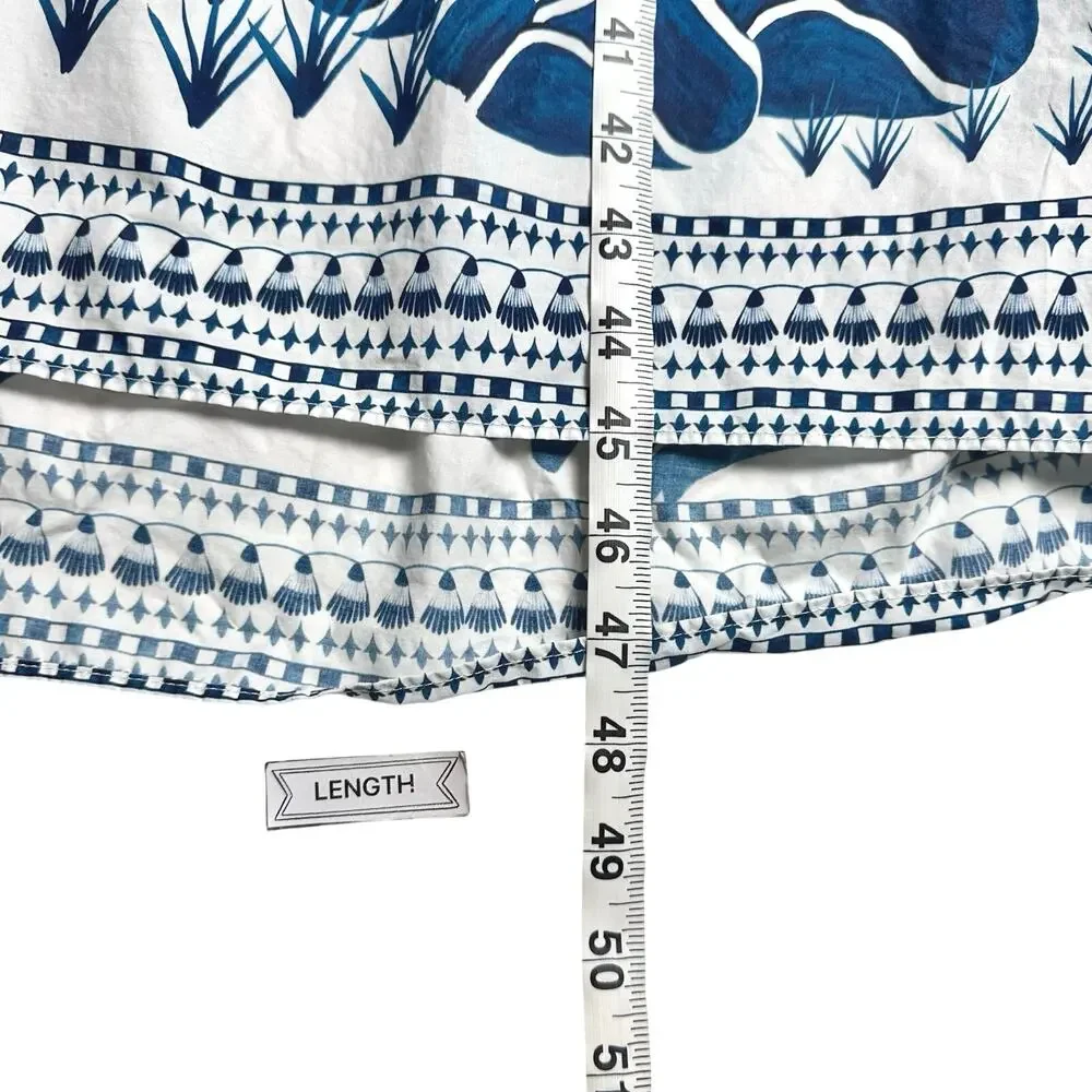 FARM Rio | Women | Ancient Garden Blue White Cotton Poplin Midi Dress | Size XS